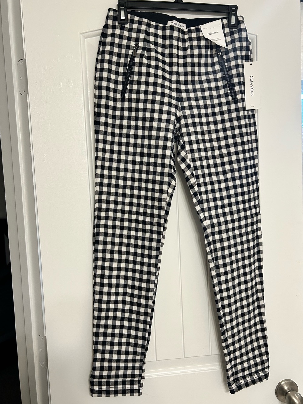 NWT Calvin Klein Black & White Gingham Ankle Length Pant Womens SZ 4